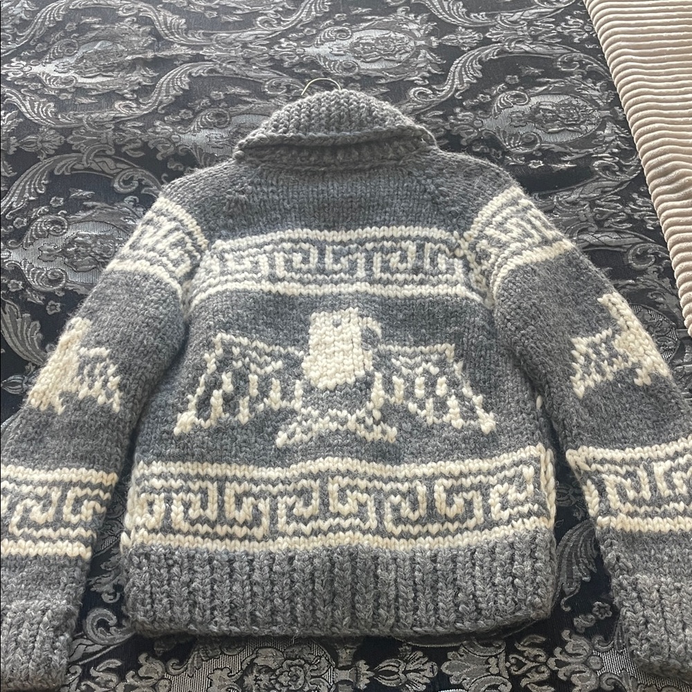 Textured Grey & Cream Zip-Front Knit Jacket - Picture 4 of 4